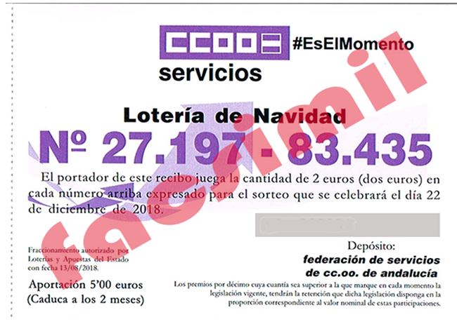 Lotería de Navidad CCOO Unicaja