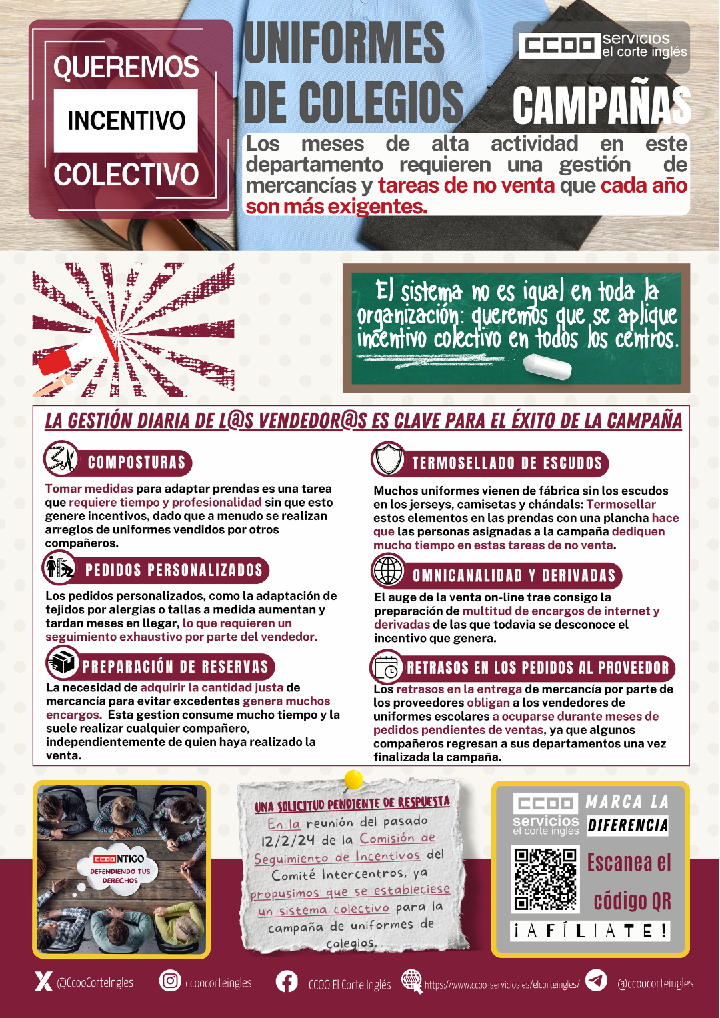 EL CORTE INGLÉS ECI CAMPAÑA UNIFORMES DE COLEGIOS SISTEMA DE INCENTIVOS QUEREMOS INCENTIVO COLECTIVO