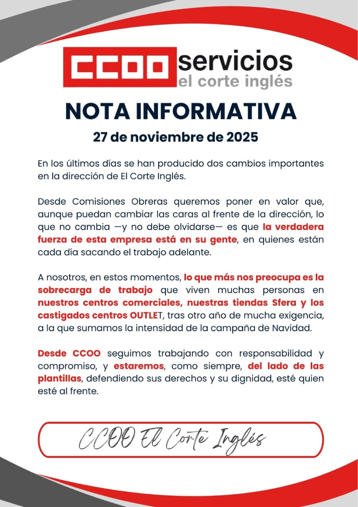 CONSEJO DE ADMINISTRACION EL CORTE INGLÉS CCOO ECI CRISTINA ÁLVAREZ