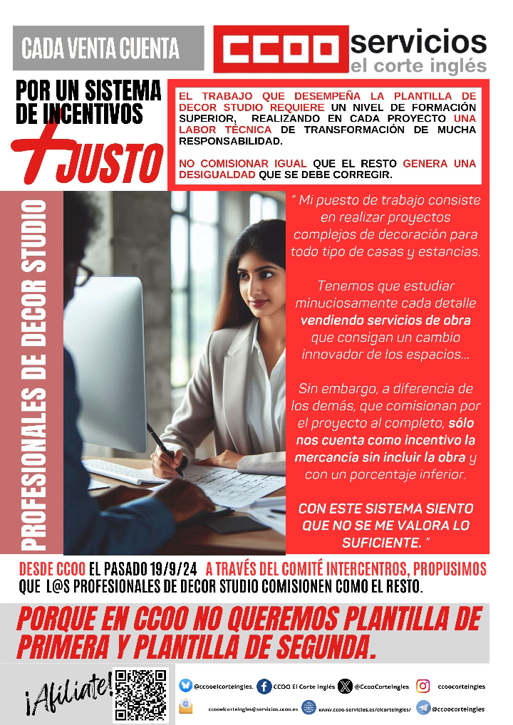 EN DECOR STUDIO QUEREMOS COMISIONAR COMO EL RESTO DE VENDEDORES POR UN SISTEMA DE INCENTIVOS MAS JUSTO CCOO ECI
