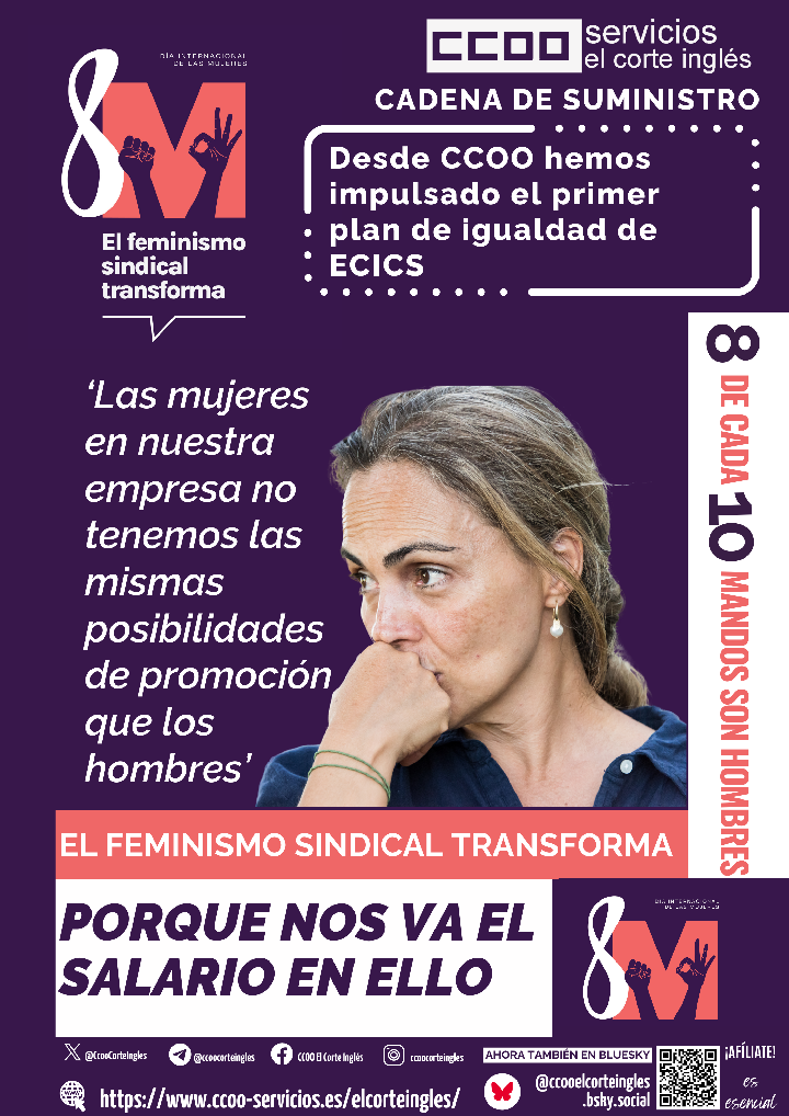CCOO ECICS CADENA DE SUMINISTRO 8M DIA INTERNACIONAL DE LA MUJER QUEREMOS LAS MISMAS OPORTUNIDADES DE PROMOCIÓN HEMOS IMPULSADO EL I PLAN DE IGUALDAD