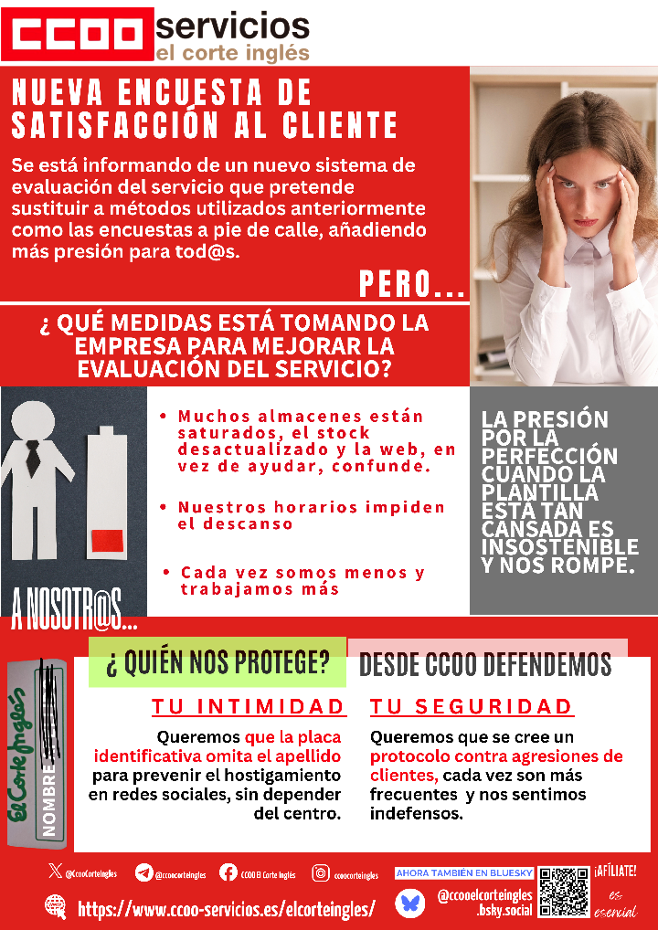 CCOO ECI NUEVA ENCUESTA DE SATISFACCIÓN AL CLIENTE CCOO ECI EN CONTRA DE PRESIONAR A LA PLANTILLA POR LA EXCELENCIA