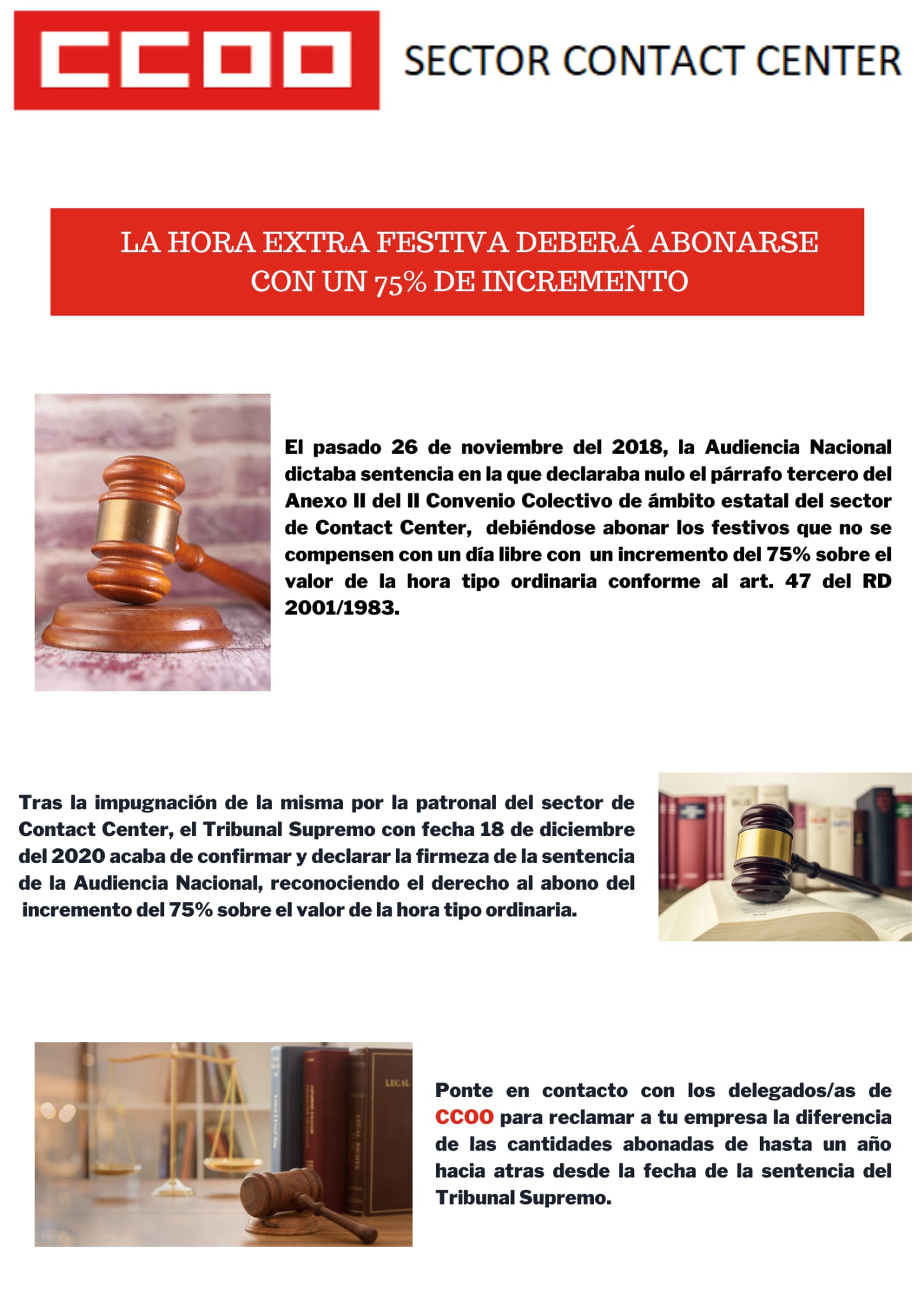 Sentencia horas extras contact center